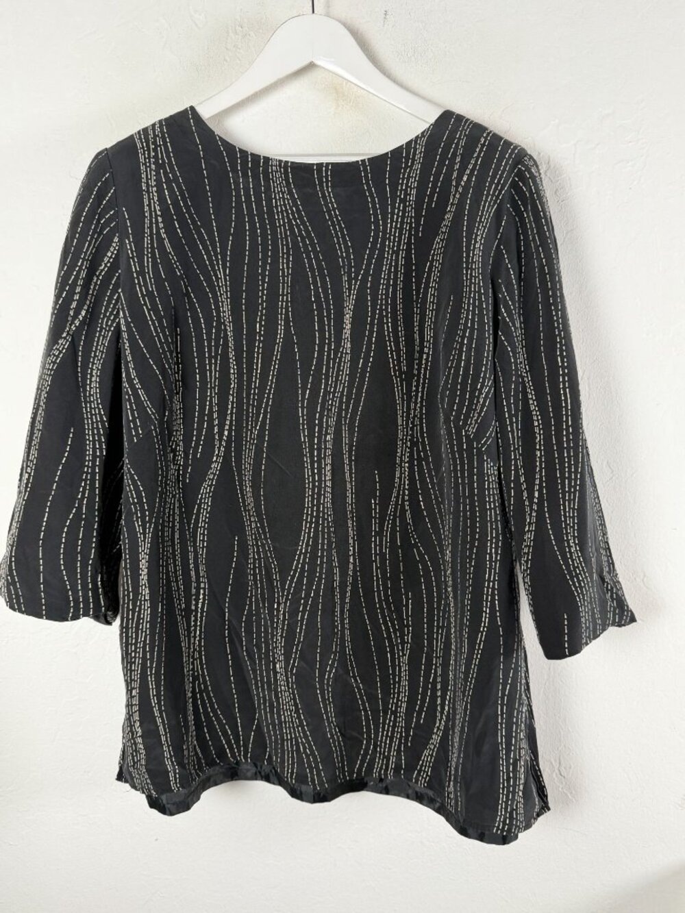 Shomi Women's Black White Print 100% Silk 3/4 Sleeve Blouse Top Size 20 Lined